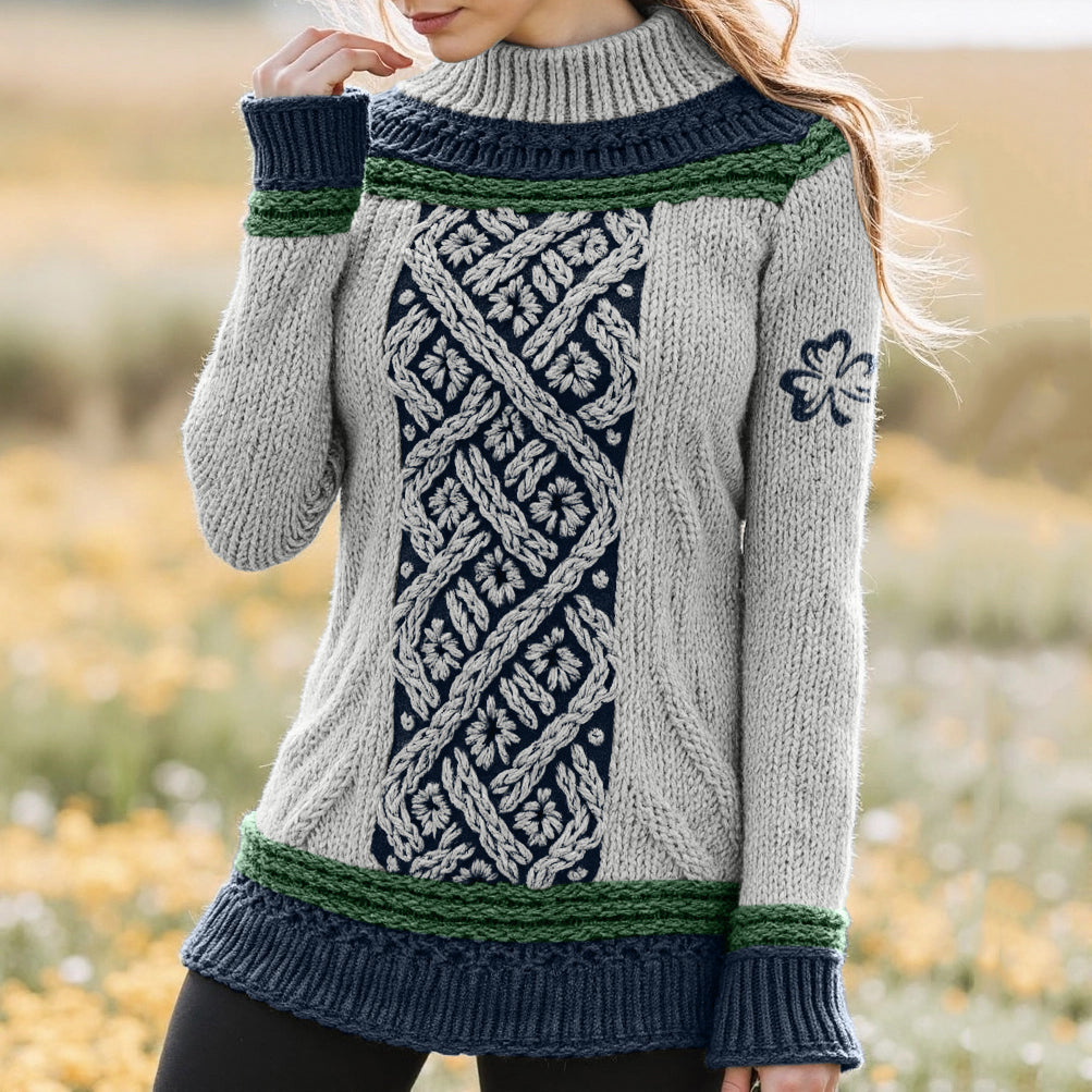 Women's Celtic Classic Knotted Contrast Jacquard Sweater elevenforest