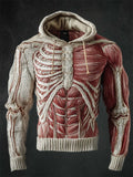 Men's Halloween Skeleton & Muscle Anatomy Cozy Knit Hooded Sweater artswardrobe