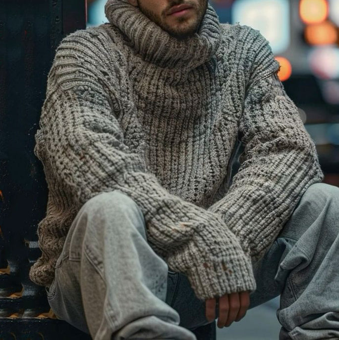 Men'S Thick Patterned Warm Turtleneck Sweater artswardrobe