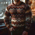 Men's Vintage Geometry Rainbow Art Knitted Crew Neck Sweater artswardrobe