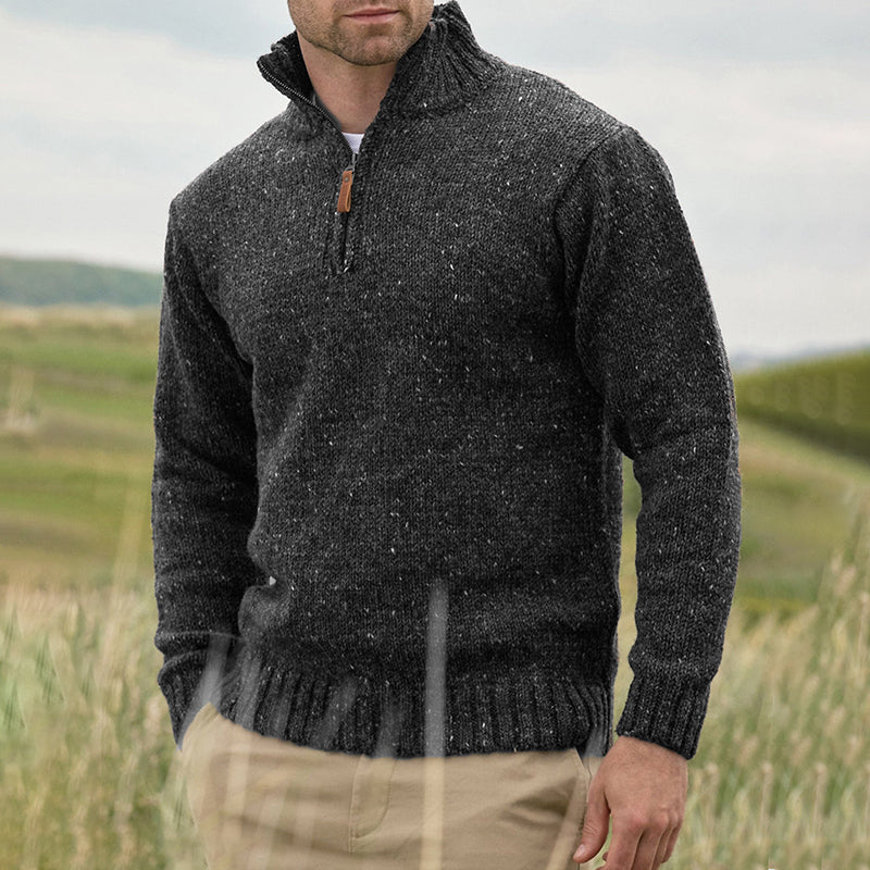 Men'S Vintage Knit Zip Neck Turtleneck Sweater artswardrobe