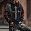 Men's Cross Skeleton Art Splicing Hooded Sweater artswardrobe