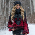 Women's Halloween Black Rose And Skull Inspired Chunky Knit Turtleneck Sweater artswardrobe