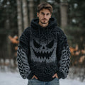 Men's Halloween Spooky Face Gradient Inspired Knitted Cozy Hooded Sweater elevenforest