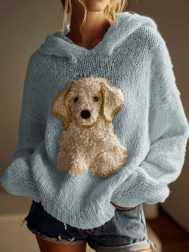 Classic Fuzzy Golden Retriever Dog Felt Cozy Knit Hooded Sweater elevenforest