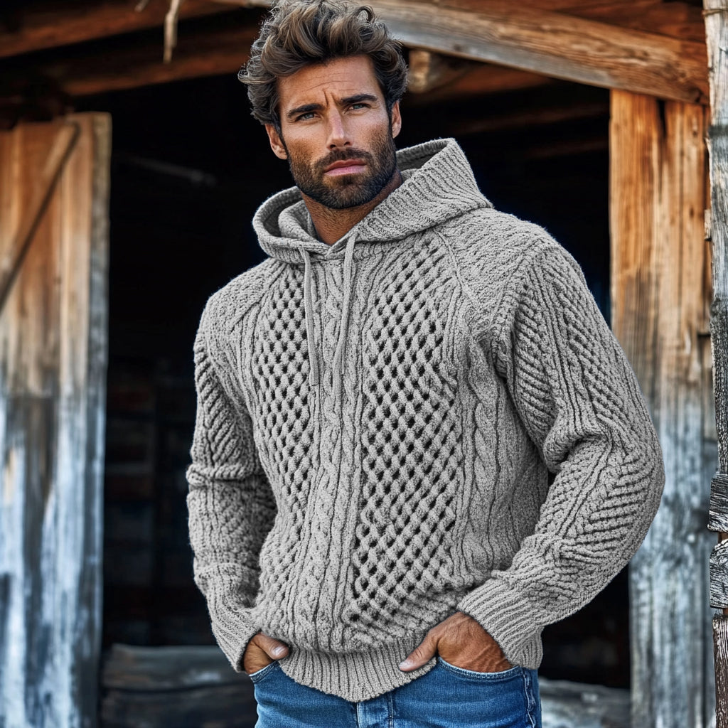 Men'S Waffle Knit Pattern Hooded Sweater artswardrobe