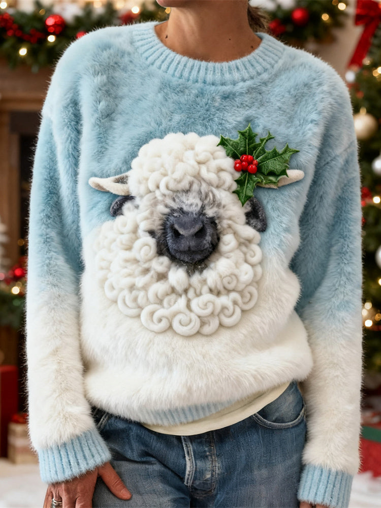 Christmas Plush Sheep Women's Fleece Sweater