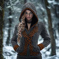 Women's Viking Celtic Knot Jacquard Knit Hooded Sweater artswardrobe