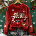 Christmas Sleeping Cat Women's Fleece Sweater elevenforest