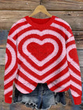 Red Heart Pattern Cozy Soft Knit Sweater artswardrobe