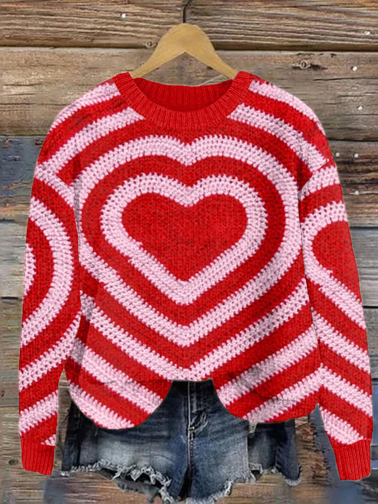 Red Heart Pattern Cozy Soft Knit Sweater elevenforest