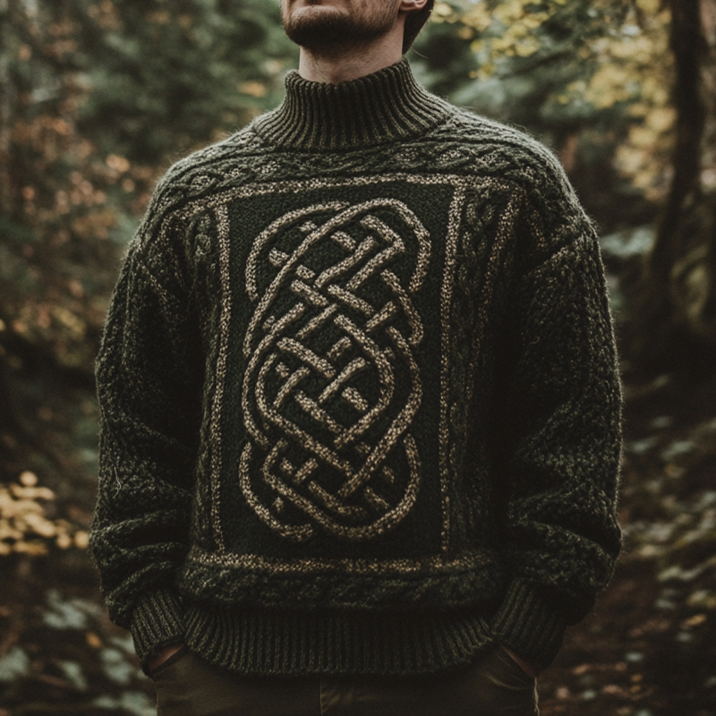 Vintage Irish Celtic Knotted Warmth Knit Jacquard Turtleneck Sweater artswardrobe