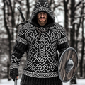 Men's Viking Tribal Jacquard Celtic Style Knitted Hooded Sweater artswardrobe