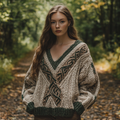Vintage Irish Celtic Knot Jacquard V-neck Knit Sweater artswardrobe