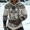 Men's Viking Tribal Pattern Jacquard Celtic Cozy Hooded Sweater artswardrobe