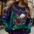Comstylish Women's Retro Rose Gradient Knitted Warm Crew Neck Sweater
