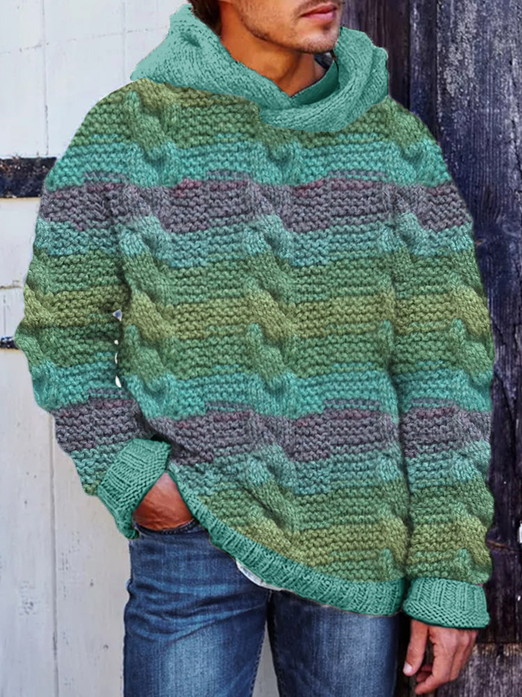 Men's Colorful Striped Cozy Soft Knit Hooded Sweater artswardrobe