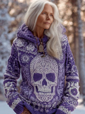 Halloween Skeleton Element Viking Style Women's Hooded Pullover Knit Sweater elevenforest