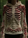 Halloween Skeleton Anatomy Art Cozy Knit Hooded Sweater artswardrobe