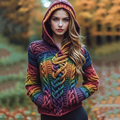 Irish Rainbow Kettle Knot Pattern Jacquard Cozy Hooded Sweater elevenforest