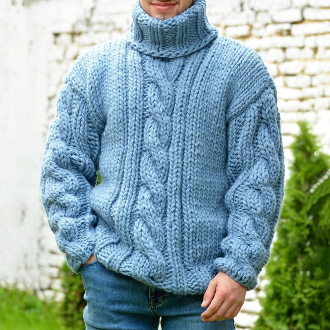 Men's Vintage Jacquard Chunky Knit Turtleneck Sweater artswardrobe