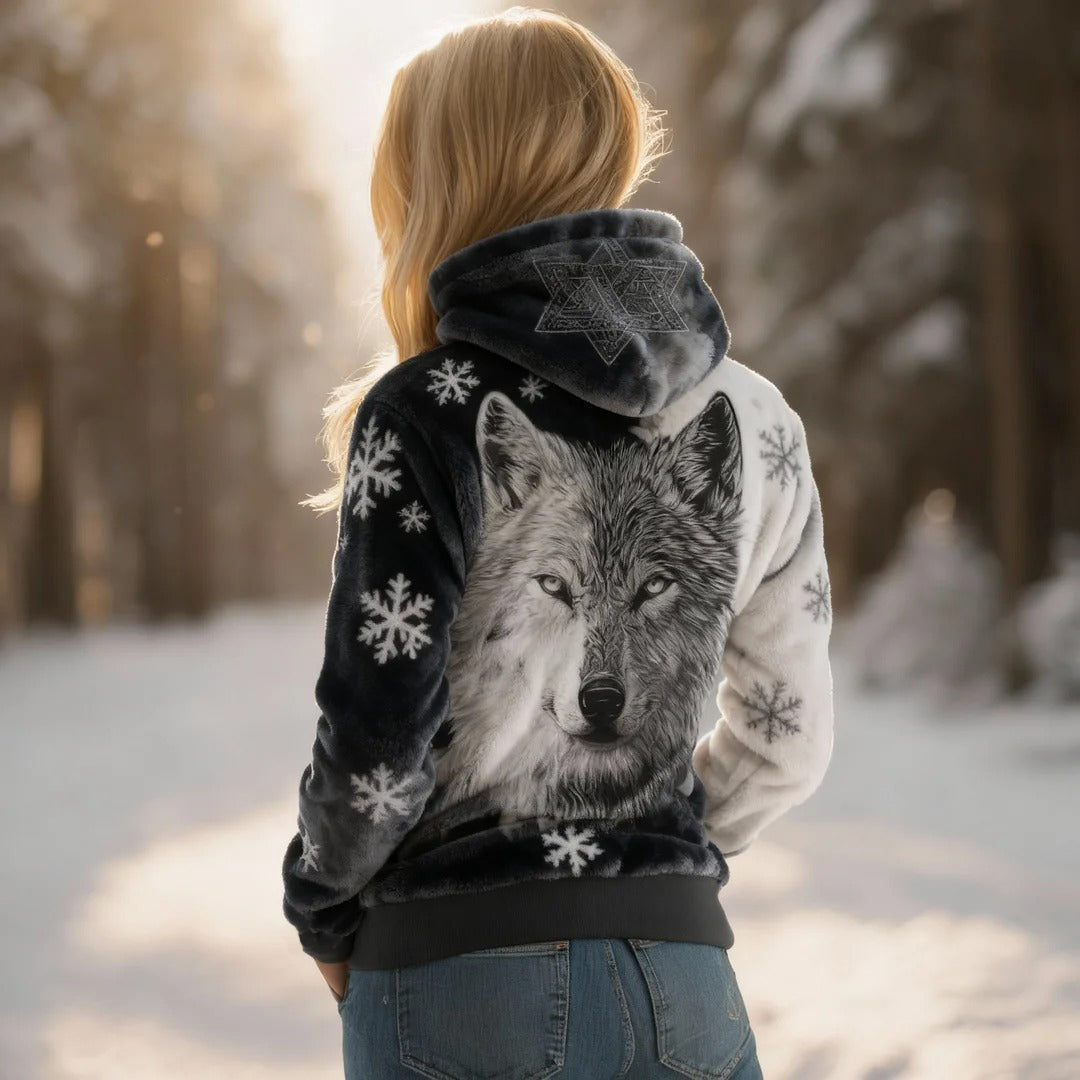 Comstylish Women's Retro Wolf And Snowflake Pattern Warm Plush Sweater