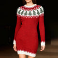 Women's Vintage Christmas Tree Art Cozy Knit Mini Sweater Dress artswardrobe