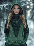 Women's Celtic Knot Contrast Color Knit Hooded Sweater artswardrobe