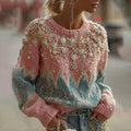 Women's Classic Fairman Island Wave Pattern Sequin Sweater artswardrobe