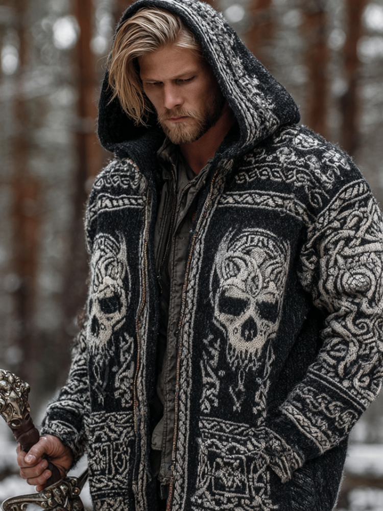 Halloween Theme Viking Style Men's Thick Sweater Coat artswardrobe