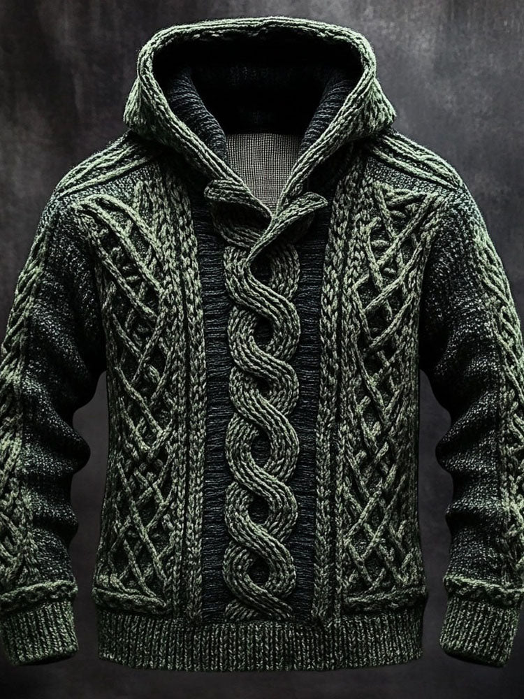 Men's Retro Celtic Knot Knitted Cozy Hooded Sweater artswardrobe