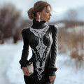 Comstylish Classy Opal Jewel Art Cable Knit Turtleneck Sweater Dress