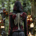 Comstylish Women's Halloween Vintage Rose And Skull Embroidery Cozy Knit Hooded Sweater