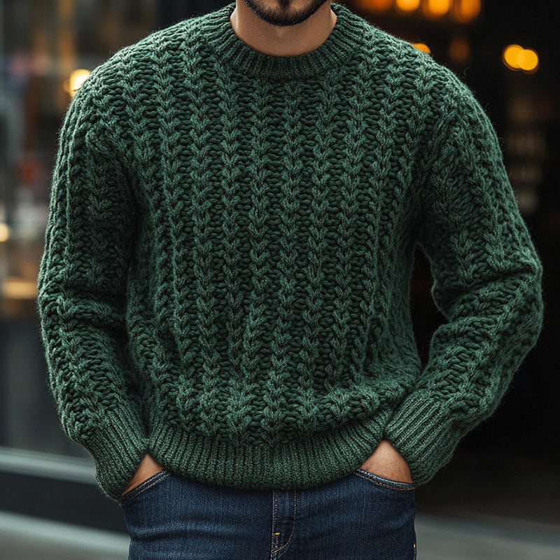 Men's Vintage Jacquard Chunky Knit Crew Neck Sweater artswardrobe