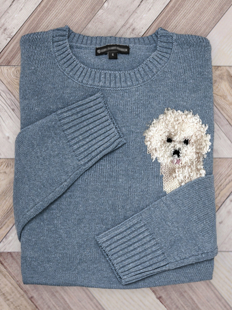 Comstylish Fuzzy Bichon Dog Knit Art Sweater