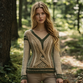 Women's Vintage Celtic Knit Jacquard Warm V-neck Sweater artswardrobe