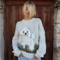 Comstylish Vintage Fuzzy Dog On Grassland Cozy Knit Sweater