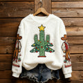 Comstylish Cactus Christmas Tree Pattern Warm Crew Neck Sweater