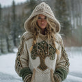 Women's Vintage Tree Of Life Celtic Knot Cozy Knit Hooded Sweater artswardrobe