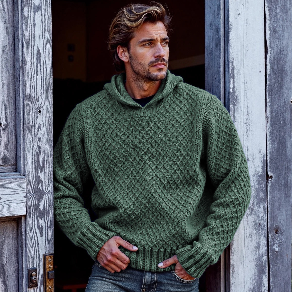 Men's Retro Cross Pattern Hooded Sweater artswardrobe