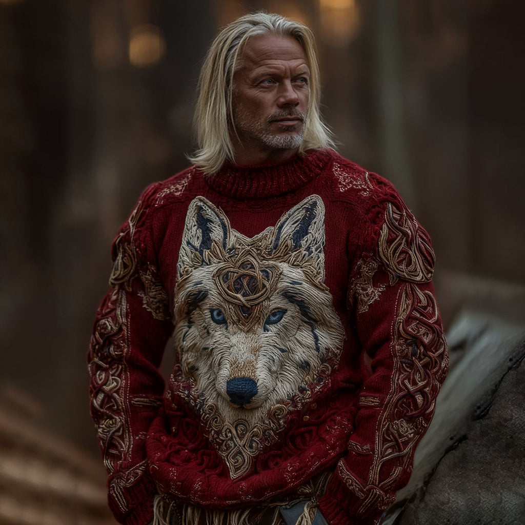 Men's Viking Wolf Knit Pullover Sweater artswardrobe