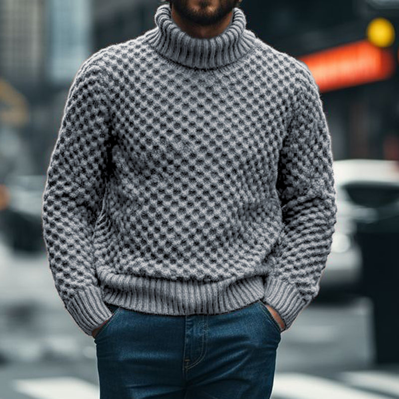 Men's Vingate Chunky Knitting Jacquard Turtleneck Sweater artswardrobe