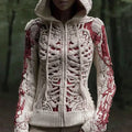 Women's Vintage Halloween Skull And Muscle Art Knitted Warm Zip-up Sweater artswardrobe