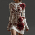Comstylish Skeleton Anatomy Bloody Roses Bandages Cozy Knit Sweater Dress