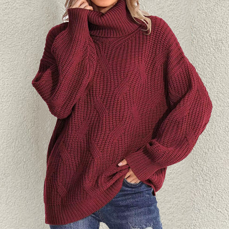 Retro Loose Turtleneck Cable Knitted Long Sleeve Sweater elevenforest