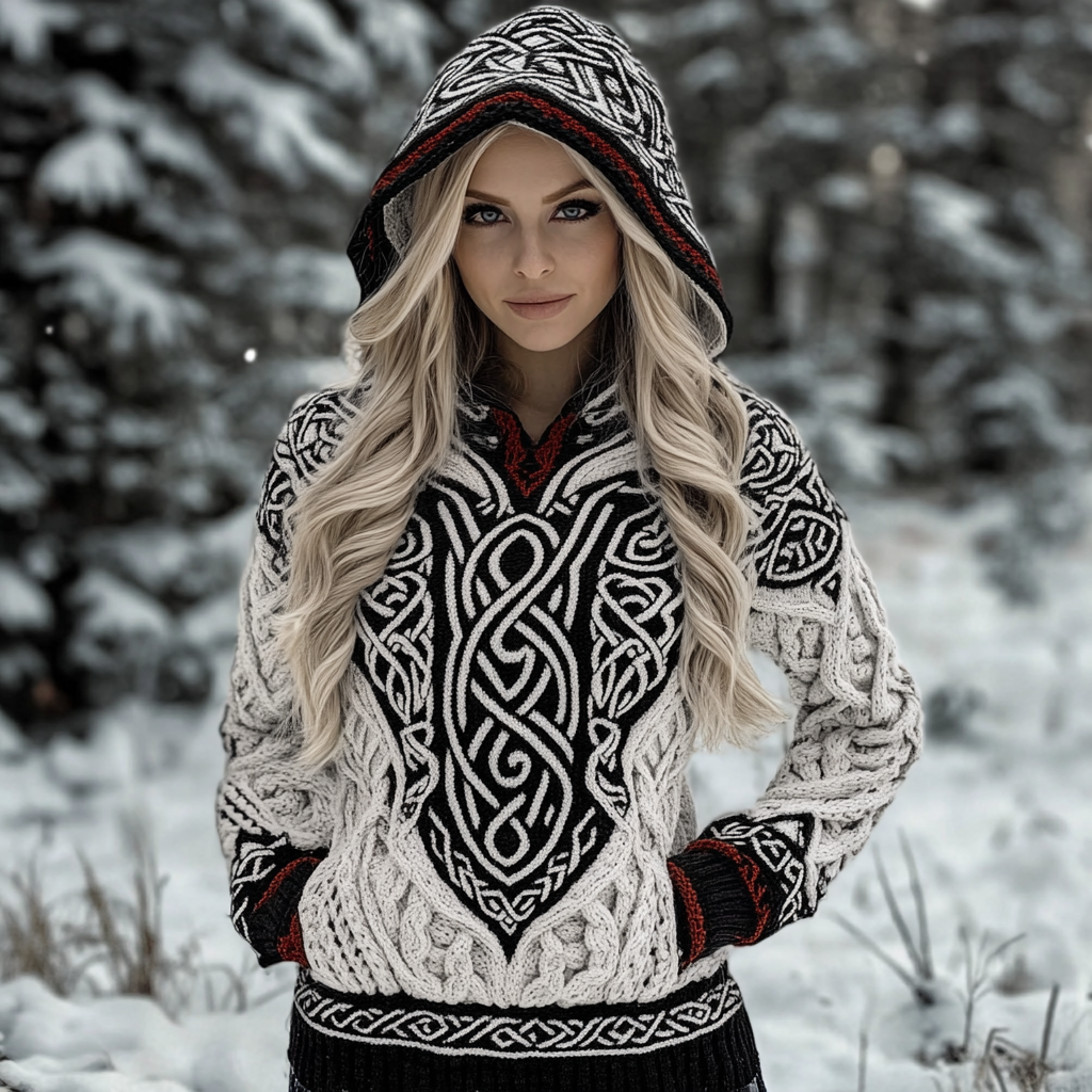 Women's Viking Celtic Pocket Cozy Hooded Sweater elevenforest