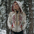 Women's Vintage Viking Tree Of Life Knit Jacquard Zip Hooded Sweater artswardrobe