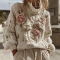 Women's Vintage Pink Rose Art Cozy Knit Turtleneck Sweater artswardrobe