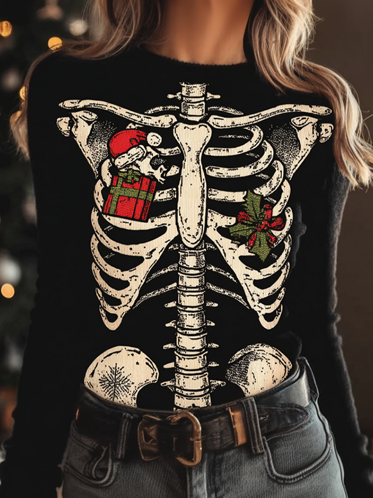 Comstylish Women's Dark Christmas Round Neck Knitted Sweater