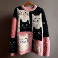 Lovely Cats Colorblock Fuzzy Cozy Knit Sweater artswardrobe
